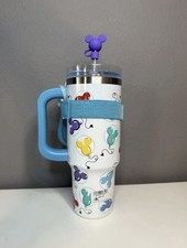 Disney Parks Mickey Balloon Stainless Steel Travel Tumbler Straw Zip Case NEW picture