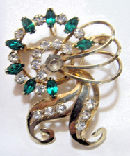 1930s antique 12k gold filled Carl Art brooch faux Emerald Diamante gems EL1105 picture