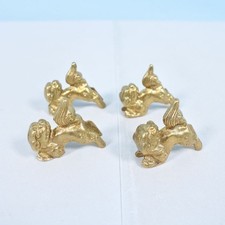 Antique Brass Sea Lion Menuki Flower Ornament 4pc Set for Swords Japan picture