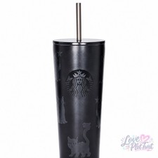 Starbucks Black Cat Glow in the Dark Stainless Steel Tumbler Halloween Lid Straw picture