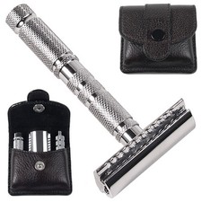  Parker Safety Razor A1R Travel Double Edge Razor- Leather Carrying Case  picture