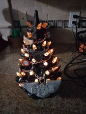 Harley Davidson Vintage Themed Lighted 12 Inch Handmade Ceramic Christmas Tree  picture