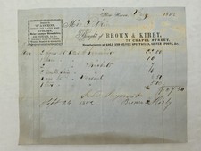 1852 antique BROWN & KIRBY new haven ct RECEIPT GAS CHANDELIER LIGHTS cutlery picture