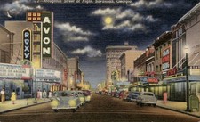 Broughton Street at Night Savannah GA Postcard Linen Roxy Avon picture