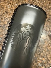 Starbucks 2015 Ceramic Tumbler Travel Mug Mermaid Black w lid Studded 10 fl oz picture