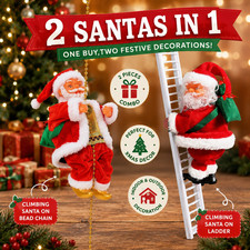 Set of  2 Animated Climbing Santa Music Rope Chain Ladder Christmas Decorations picture
