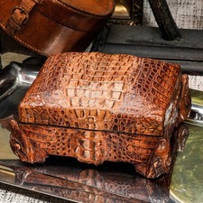 Exotic Unique Antique Alligator Leather Taxidermy Jewelry Keepsake Box picture