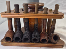 VTG Dun-Rite Wood Nov Inc 6 Pipes & Stand Amber Glass Humidor Rack Stand Holder picture