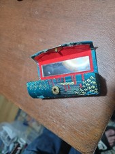 VINTAGE HASI HATO JAPAN TEAL FLORAL LIPSTICK CASE with MIRROR BEAUTIFUL picture