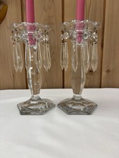 Heisey No. 5 Patrician Glass Candle Holders W/bobeche & Prisms Aka: Queen Anne picture