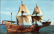 Vintage Mayflower II Plymouth Massachusetts Tall Ship Oversize Chrome Postcard picture