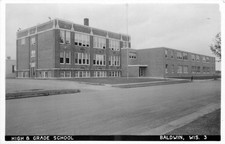 RPPC Baldwin Wisconsin High & Grade School 1940s Vintage Real Photo Postcard picture