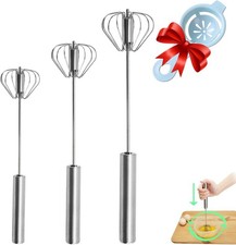 Silver Semi-Automatic Whisk - Stainless Steel Hand Push Rotary Egg Beater picture