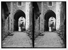Photo:Jerusalem Jewish Quarter Street 1930s Narrow Stone Alley Stereograph picture