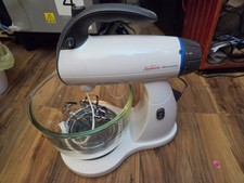 Sunbeam Mixmaster Stand Mixer White With Glass Bowl Beaters Vintage Retro Clean picture