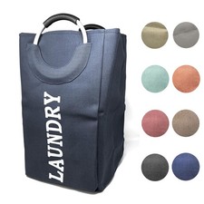 Allgala Waterproof Canvas Laundry Hamper with Aluminum Handle, Navy, Collapsible picture