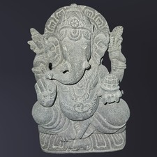 Genuine Hand-Carved Stone Ganesh Statue  1 Feet Black Stone Murti picture