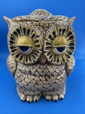 Vtg Large Double Sided Owl Cookie Jar Canister Ceramic Lidded Retro Boho Decor picture
