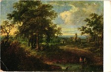 Vintage Art Postcard Village Landscape Painting Old Master Style Divided Back picture