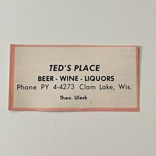Ted's Place Beer Wine Liquors Theo Uleck Clam Lake WI 1963 WI Ad TAK2-S5 picture