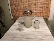Set of three Macbeth Evans 1940'S Cocktail Pitcher Frosted Bottom Platinum Rings picture