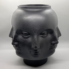 Vintage TMS Black Perpetual Faces Piero Fornasetti Style Surrealist Art Vase picture