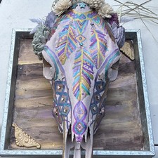 Authentic Hand Painted Cow Skull picture