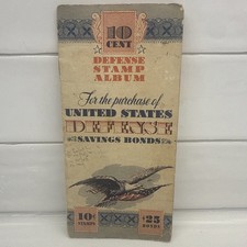 1942 U.S. Defense Savings Bond 10¢ Stamp Album Partially Filled WWII Era Vintage picture