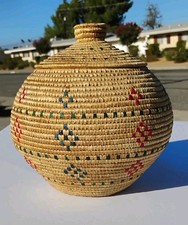 Yupik Eskimo Hooper Bay Knob Coil Grass Seal Gut Basket Large picture