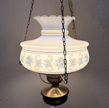 VTG Quoizel Abigail Adams MCM 70s Floral Blue & White Milk Light Swag Hanging picture
