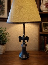 Vintage 27” Eagle Table Lamp Brass Tone Metal Federal Americana Decor w Shade picture