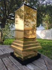 Vintage MCM Art Deco Bauer ClearLite Brass With Black Lucite Table Lamp picture