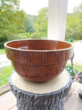 Antique Dark Brown Glazed Mixing Bowl Unique Pattern 12