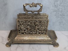 Antique Victorian Ornate Brass Letter Holder Desk Mail Rack 9.5