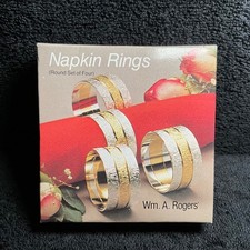 Vintage Set of 4 WM A Rogers Oneida Silverplated Brass Napkin Rings New picture