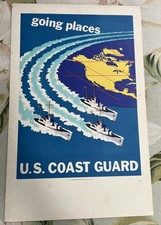Retro 1952 U.S. Coast Guard Recruitment Cardboard Poster - Rare - Going Places picture