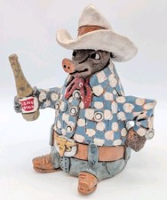Vintage 1980's Lone Star Beer Armadillo Studio Pottery Art Handmade Signed Texas picture