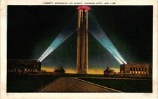 Liberty Memorial at Night Kansas City MO Linen Postcard WWI Era picture