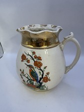 Arthur Wood England Vintage Pitcher with Bird & Flowers – Gold Trim – 7” Tall picture