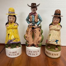 Vintage Cowboy Native American Ceramic Decanters Pair Alberta's Molds 1960s picture