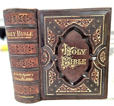 1876 Antique BIBLE w/Apocrypha Royal Quarto bible family 2000 pictorial 1800's picture