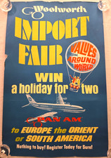 1969 Woolworth Import Fair PAN AM Jet Travel Contest Store Poster 34x22 Vintage picture