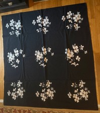 VTG MCM Wilendur Rare Black Tablecloth Dogwood 50”x54” HTF picture