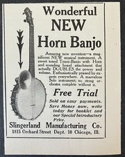 1922 Wonderful New Horn Banjo Slingerland Manufacturing Mini Vintage Print Ad picture