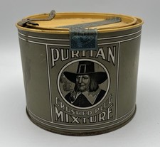 Antique Puritan Tobacco Tin 16 Ounce With Lid 6” Round Good Condition Empty picture