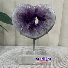 3LB Purple Amethyst Agate Heart Carving Natural Crystal Ornament Home Gif+base picture