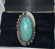 vintage NAVAJO Maisels FRED HARVEY ? era STERLING signed TURQUOISE NA sz 8 RING picture