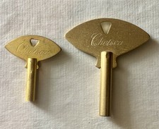 2 Sizes Vintage Chelsea Script Trademark Brass Ships Bells Clock Winding Keys picture