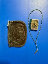 VINTAGE Rosary Beads With Miniature Bible Shrine Glass Holder picture