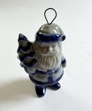 Vintage Eldreth Pottery Salt Glazed Santa Claus w/ Tree Christmas Ornament picture